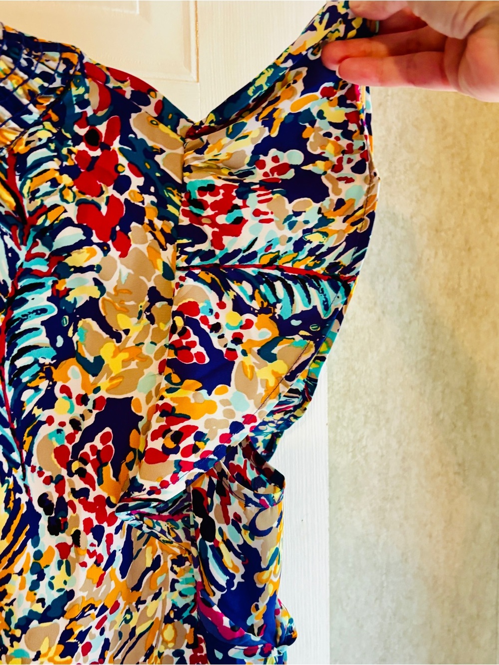 Chic Soul 2X Colorful Floral Ruffle Sleeve Smocked Neck Blouse - Picture 5 of 10